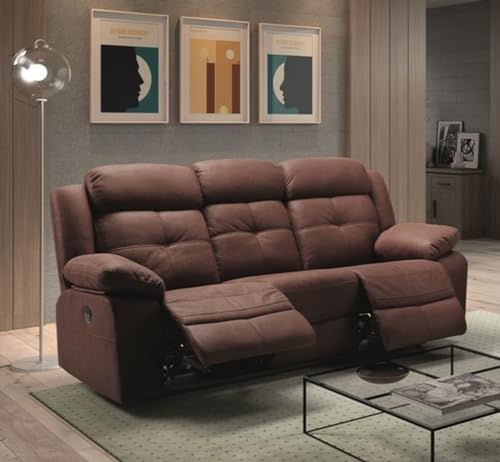 PEGANE Canapé de 3 Places, 2 Relax électriques en Tissu Couleur Chocolat Fil d'or - Longueur 217...