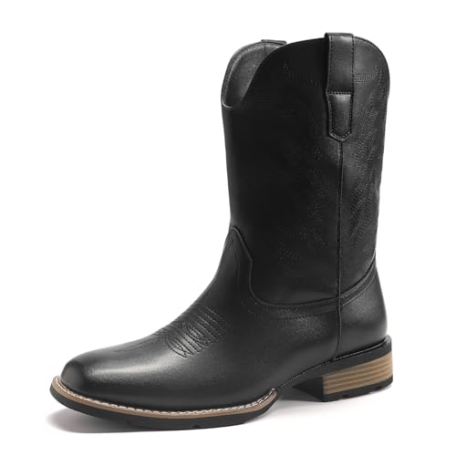 YFFUSHI Men's American Western Cowboy Boots Funky Vintage Fashion Embroidered Square Toe Boots Chunky Heel2