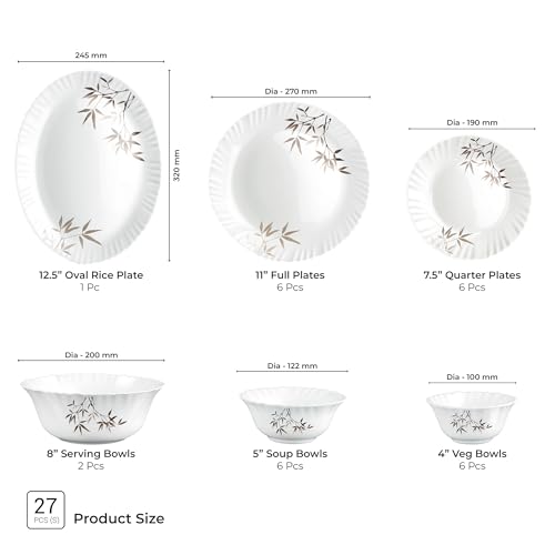 Image of Treo by Milton Opalware Aurelia Arashi Dinner Set of 27 | Serving for 6 | Microwave & Dishwasher Safe | Bone-Ash Free | Tempered Toughness | Plates & Bowls | Crockery Set for Dining & Gifting