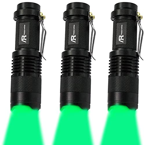 Ar Happy Online 3 Pack Green Light Flashlight, 3 Modes Mini Green Led Flashlight, Zoomable Green Flashlight Tactical Torch With Clip For Hunting, Astronomy Observation, Night Vision #TOP2