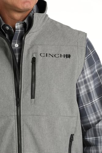 Cinch Western Vest Mens Striped Bonded Logo Zipper Gray MWV15150233