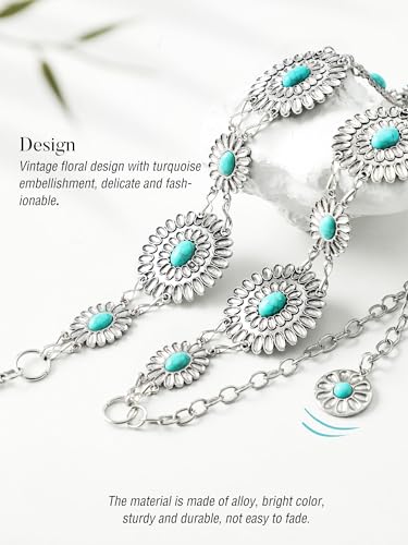 Image of FIORETTO Western Waist Chain Belt Metal Concho Belt for Women Cowgirl Cowboy Boho Country Belt for Dress Jean