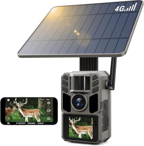 FKPCAM Trail Camera Cellular Solar,Built-in SIM Card 4G LTE Game Camera with Night Vision + 7500mAh Battery 48MP Photo 4K Video for 64GB Security, No WiFi Needed Wildlife Deer Scouting Hunting