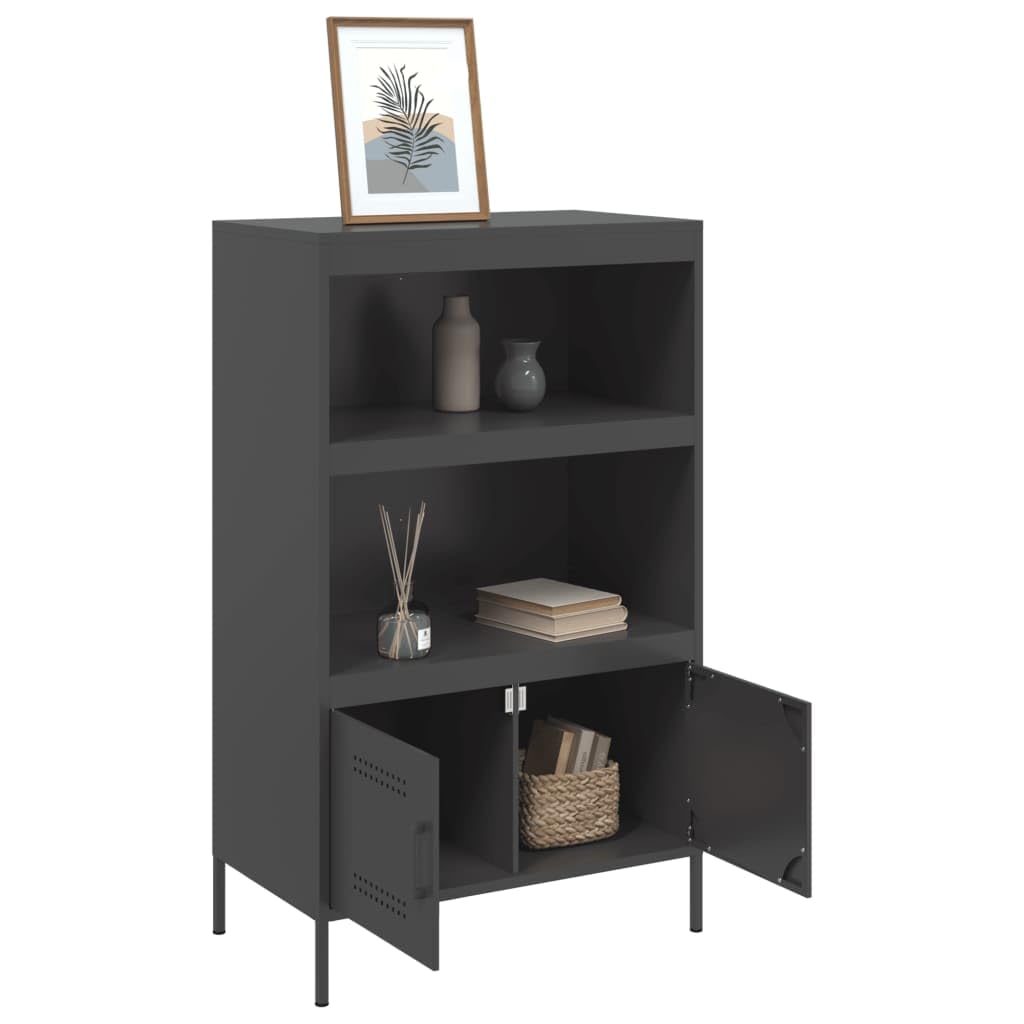 Aparador industrial de acero negro 68 x 39 x 113 cm con 2 estantes y 2 compartimentos, robusto armario de salón para comedor, pasillo y dormitorio