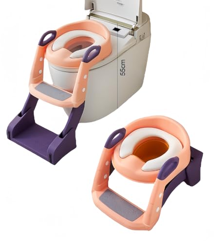JoyeeLii 新型アップグレード幼児用トイレトレーニングステップ、アップグレードアーチ型トイレラダー、折りたたみ式デザイン、快適で安全な幼児用トイレシート、トイレステップスツール (新ローズピンク + PVCクッション)