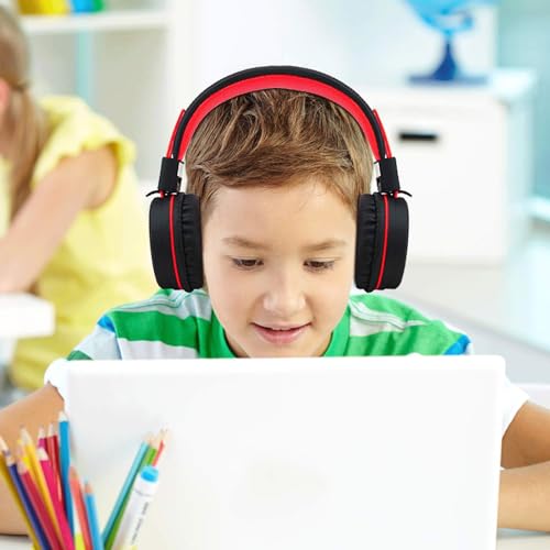 Image of ELECDER i37 Kids Headphones for School Children Girls Boys Teens, Red | Foldable Adjustable Lightweight, 3.5mm Audio Jack On Ear Headphones for Smartphones Chromebook Computer PC Tablets Travel