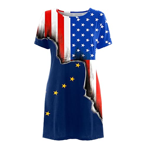 TOWMUS Vestidos femininos casuais verão 2023 bandeira dos EUA Pirnt 4 de julho manga curta gola redo