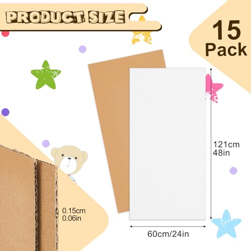 Image of Henoyso 15 Pack 24 x 48 Inch Corrugated Cardboard Sheets Flat Cardboard Sheets Packaging Inserts Flat Square Inserts Squares Separators for Shipping Packing Mailing Crafts(White)