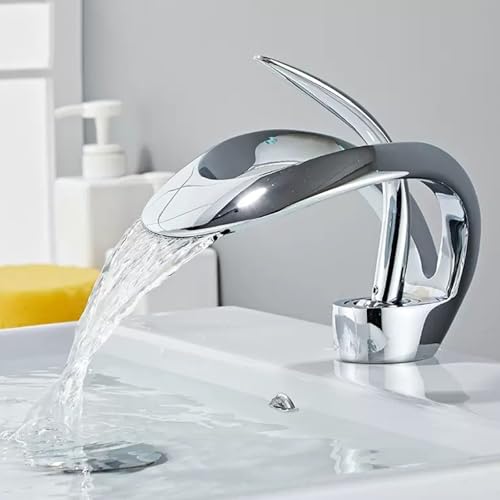 Robinet cascade lavabo mitigeur mono-commande en laiton chromé pour eau chaude et froide