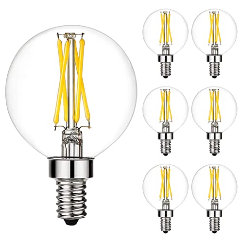 Litehistory Dimmable E12 Led Bulb G16.5 Led Light Bulbs G16 Candelabra Bulbs 4W=40W Edison Bulb Daylight 5000K 400Lm Ac120V G50 Globe Light Bulbs For Chandelier,Vanity,Ceiling Fan Light Bulbs 6Pack #TOP13
