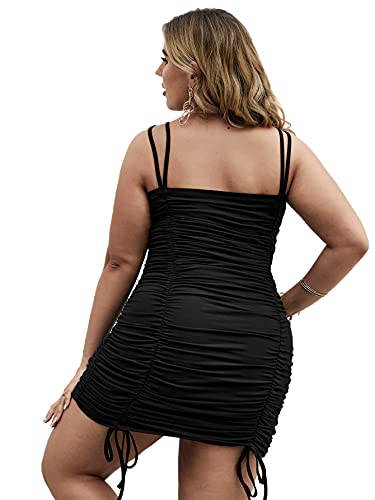 Shein Women's Plus Ruched Sleeveless Bodycon Mini Dress Drawstring Backless Tie Short Cami Dresses Black Xx-Large Plus #TOP1