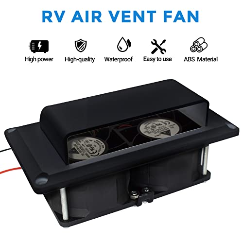 LHCDQSKCW 2 PCS RV Side Vent Fan, 12V 25W Air Vent Ventilation Exhaust Fan, Caravan Motorhome Trailer RV Accessories for Camper Trailer Boat Marine Yacht, Black