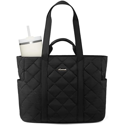 LOVEVOOK Tote Bag for Women,Light Puffer Tote Bag with Multi-pockets,Stylish Carry on Laptop Bags for Daily,Travel,Work,Gym