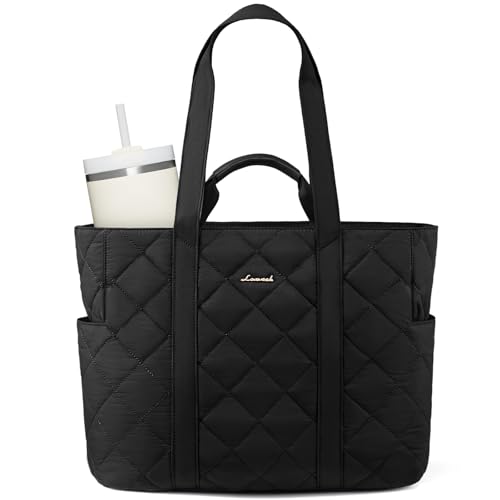 LOVEVOOK Tote Bag for Women,Large Puffer Tote Bag with Zipper,Quilted Puffy Work Bag Purse for Travel Beach Gym Weekend