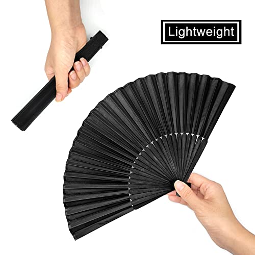 Blingkingdom Black Folding Hand Classic Style Fan Silk Fabric Bamboo Ribs Hand Held Chines/Spanish Foldable Fan For Wedding, Party Favor, Performance, Dance, Home Decorations, Festival, Gift #TOP3