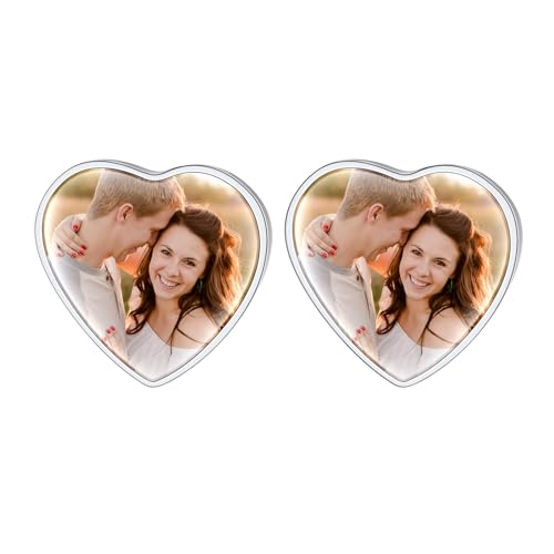 FindChic Customized Photo Dangle Earrings Round/Heart Ear Studs Stainless Steel/18K Gold Plated/Black Personalized Picture Earrings, with Gift Box 02.