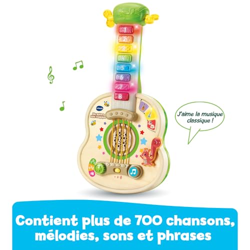 VTech - Ma Guitare Lumi Magique, Instrument de Musique Partiellement en Bois, Guitare Acoustique et Électrique, Jeu d'Éveil Musical et de Motricité Fine, Cadeau Bébé Dès 18 Mois - Contenu en Français – Image 6