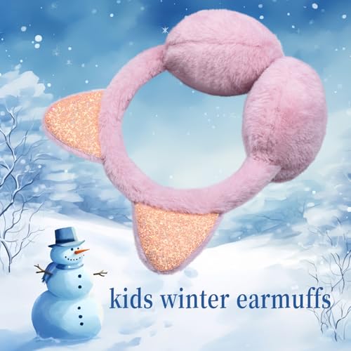 Winter Earmuffs for Kids - Cute Animal Plush Warm Faux Fur Ear muffs with Cat Ear3