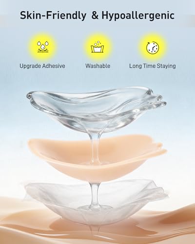 Image of Niidor Adhesive Bra Strapless Ultra Sticky Invisible Push up Silicone Bra Multiple Colors Sizes Reusable for Backless Dress