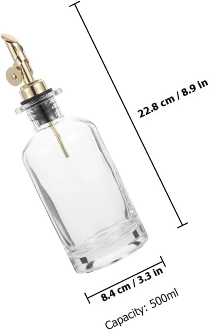 Glass Oil Dispenser and Soy Sauce Bottle Set 2pcs 500ml with Automatic Pouring Anti-leak Function Gold Glass Seasoning Cruet for Kitchen Cooking and Vinegar Holder