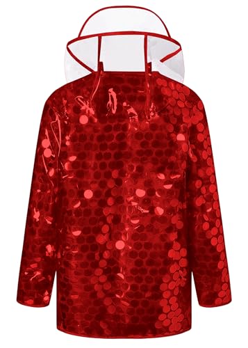 Cromoncent Girls Sequin Rain Jacket Waterproof Windbreaker Hooded Lightweight Lined Raincoats For Kids Outdoor2