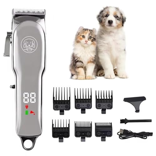 YooGoal Dog Clippers - Rechargeable Cordless Dog Grooming Kit, Professional for Thick Coats, LED Power Display, Low Noise Pet Shaver with 6 Guide Combs for Cats and Animals