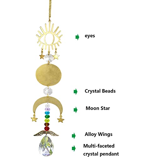 Persofine Hanging Crystal Charm Suncatcher For Window And Home Decor,Moon And Stars Protection And Good Luck Car Charm Pendant (A) #TOP2