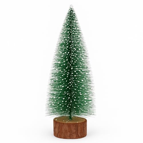 Mini Árvore de Natal Decorativa 25cm com Base de Madeira Pinheiro Artificial Verde com Neve, Enfeite Natalino de Mesa para Decoração de Casa e Escritório PREMIUM