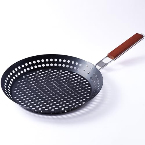 Faqqi 12-Inch Kozmatik Grill Pan Stovetop Turkish - Black Non-Stick Carbon Steel Grill Basket Vegetable With Handle | Vegetable Charring Pan For Stovetop & Grill