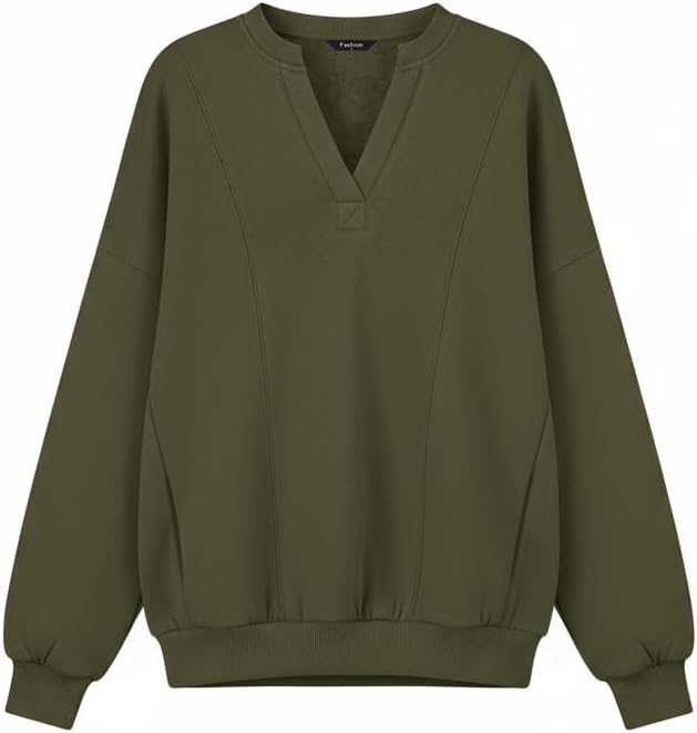 dowerme Oversized Sweatshirt for Women Casual Long Sleeve V Neck Comfy Fleece Pullover Tops Pockets Fall Outfits 2025