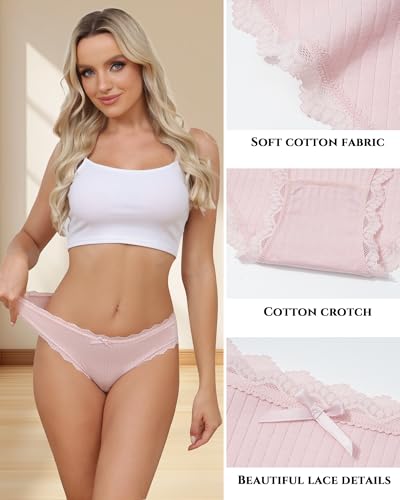 Image of Aijolen Women's Cotton Bikini Underwear Soft Low Waist Panties Cheeky Lace Underpants S-XXL