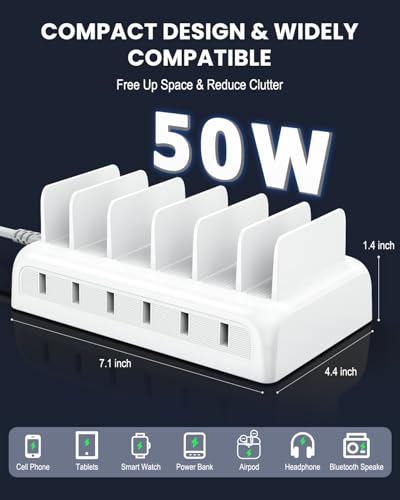 Charging Station for Multiple Devices, Honcila 50w 6 Port Fast Charger Stations for iPhone, iPad, Cell Phone, Tablet, Multi Device Charging Dock Organizer with 6 Mixed Charging Cables - Image 6