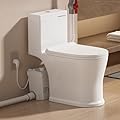 Upflush Toilet with Macerator Pump for Basement, One Piece Full Skirted Macerating Toilet, 4 Inlets for Kitchen/Shower/Sink Upflow System, Household/Residential Sewage Lifting Pump, Quiet Operation