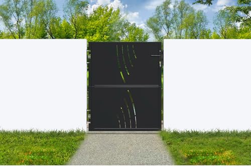 Casanoov - Portillon Acier Galvanisé - 103 x 120 cm - 1,03 m x 1,2 m 1,24 m² - Noir Mat - Motif Nature - Passage Piéton Sécurisé - Espace Piliers 103 à 105,5 cm -...