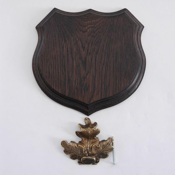 GTK - Geweihe & Trophäen KRUMHOLZ 1 targhetta con stemma di cinghiale selvatico, forma di stemma, AF 17 cm, con copertina in rovere massiccio + grande