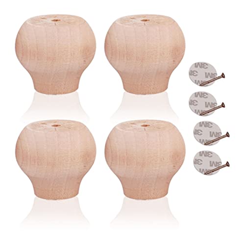 Lot de 4 Pieds de Meubles en Bois Massif, Pattes de Armoire Rond, Remplacement Rehausseur de Bille en Bois de Lotus, pour Fauteuil Commode Canapé Table Basse...
