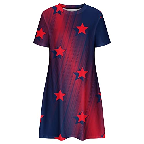 Amidoa Spring Dresses For Girls Women's Summer Dresses 2023 Trendy Casual Short Sleeve Usa Stars A Line Dress American Patriotic Stars Heart Dresses Summer Dress Casual Women Navy S #TOP3