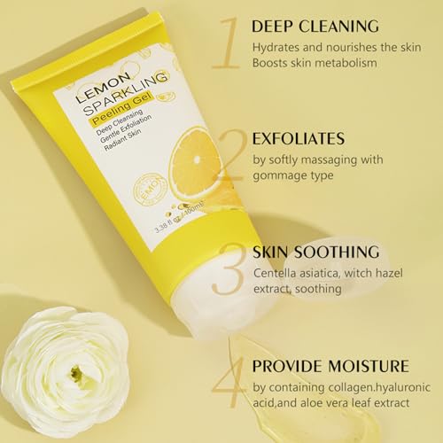 Lemon Exfoliating Gel,Lemon Peeling Gel,Vitamin C Face Scrub,Soft your Skin & Remove Dead Skin,Natural Face Scrub Exfoliator for Blackhead,Mild Face Exfoliator Scrub for Radiant Skin,Face & Body &Knee - Image 5
