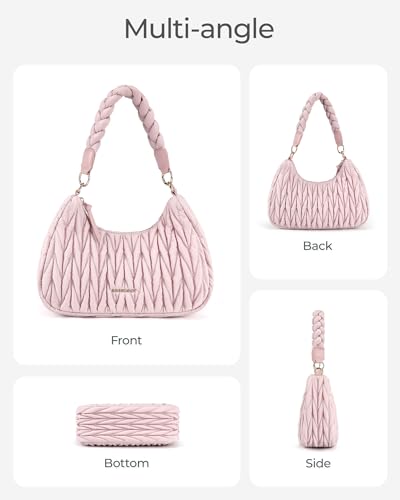 BAGSMART Small Shoulder Bags for Women, Puffy Cute Purses for Women with Woven Top-Handle, Quilted Crescent Hobo Handbag4