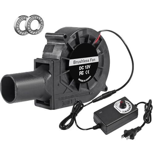 ALMOCN 97mm Blower Fan 12V BBQ Blower Fan with AC Plug 110V 240V BBQ Air Mover with 3 to 12V Speed Controller for Barbecue Camping, Fireplace, Bellows, Wood Stove, 97mm x 33mm