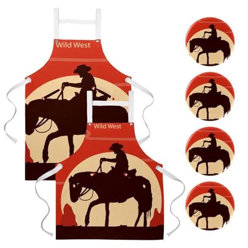 Lot de 2 tabliers de cuisine silhouette cowboy sauvage multicolore