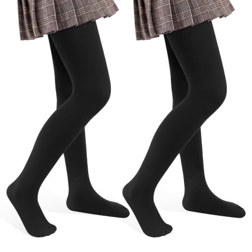 Image of 2 Pack Girls Tights Dance Tights Ballet Girls School uniform Footed Leggings Stockings for Kids 1-13 Years