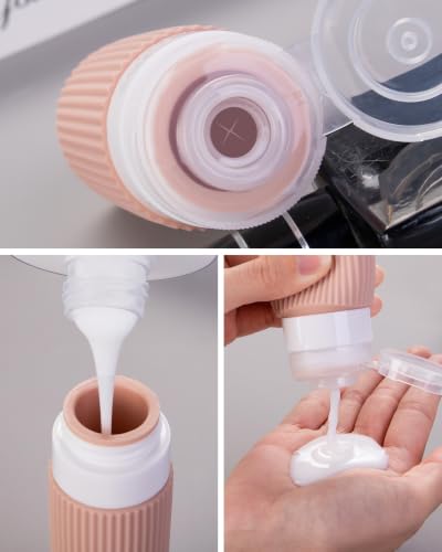 Image of Mrsdry Travel Bottles for Toiletries 8 Pack, Tsa Approved Travel Size Toiletries 3 oz, Travel Containers for Toiletries, with Clear Bag, Leak Proof Silicone Squeezable Travel Essentials Creams Jars