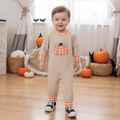 Adobabirl Baby First Halloween Outfit Boy Girl Pumpkin Embroidery Romper Long Sleeve Jumpsuit Newborn Halloween Clothes3