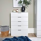 Home Source Phoenix Tall 5 Drawer Chest of Drawers, White – Contemporary Storage Cabinet – Smooth Metal Runners & Bar Handles – 63Wx35Dx90H cm - Image 5