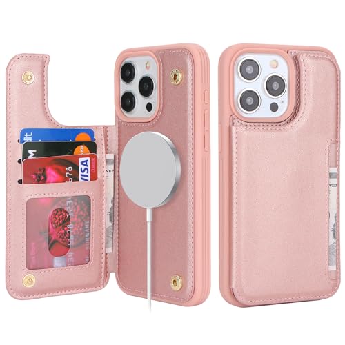 SailorTech iPhone 13 pro max Phone Case with Card Holder,iPhone 13 Pro max Wallet Case for Women Men with MagSafe PU Leather Protective Wallet for iPhone13Promax (Pink)
