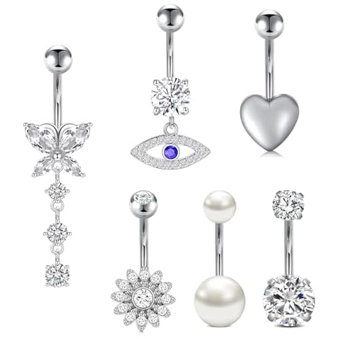 AVYRING Belly Button Ring Belly Button Piercing Belly Rings for Women Stainless Steel Dangle Belly Button Rings Dangling Navel Piercing Jewelry Barbell 14g Silver Cover
