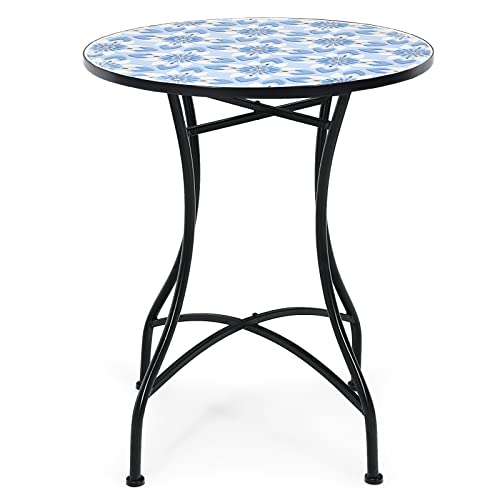 Giantex Mosaic Round Table, Outdoor Dining Table With Exquisite Floral Pattern And Ceramic Tile Tabletop, Plant Stand For Patio, Garden, Balcony, Backyard Or Living Room Porch (Blue) #TOP11