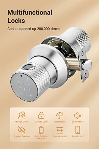 Big Fingerprint Smart Door Knob, Keyless Entry Door Lock With Handle, With Keyboard, Bluetooth, App, Easy To Install, Suitable For Hotels, Bedrooms, Study, Offices #TOP1