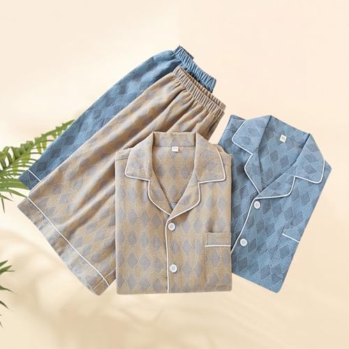 Cambkatl Matching Shorts Pajamas Set for Men Argyle Print Summer Short Sleeve Button Down Sleepwears 2Pcs Loungewear Pjs Sets2